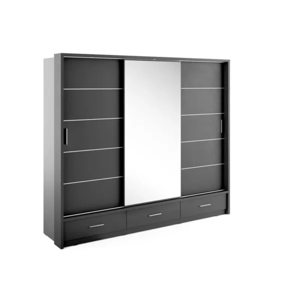 Karla Wardrobe - 3 Sliding Doors with Matt Finish Black - Image 2