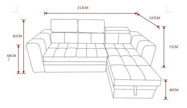 Luca Sofa Bed with Storage in Grey Fabric – Convertible Modern Sofa with Hidden Storage and Chaise Lounge