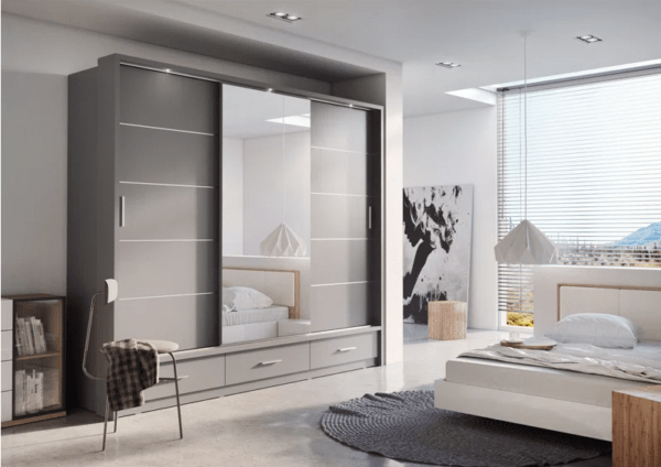 Karla Wardrobe - 3 Sliding Doors with Matt Finish Black - Image 6