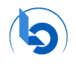 Modern blue abstract logo with circular and geometric elements on a dark gradient background
