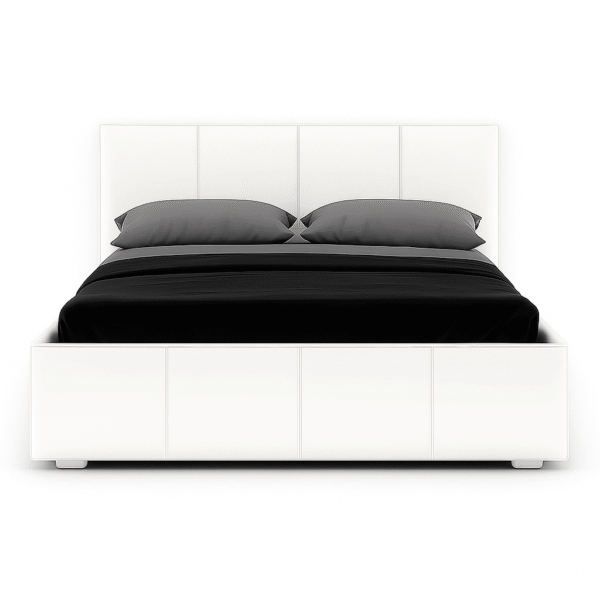 Double leather ottoman bed with lift-up storage feature in a modern design.