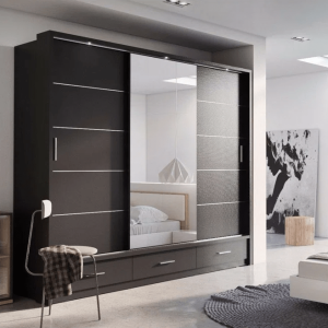 Karla Wardrobe - 3 Sliding Doors with Matt Finish Black