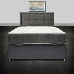 Eden Grey Double Plush Velvet Divan Bed with Memory Orthopaedic Mattress and Headboard